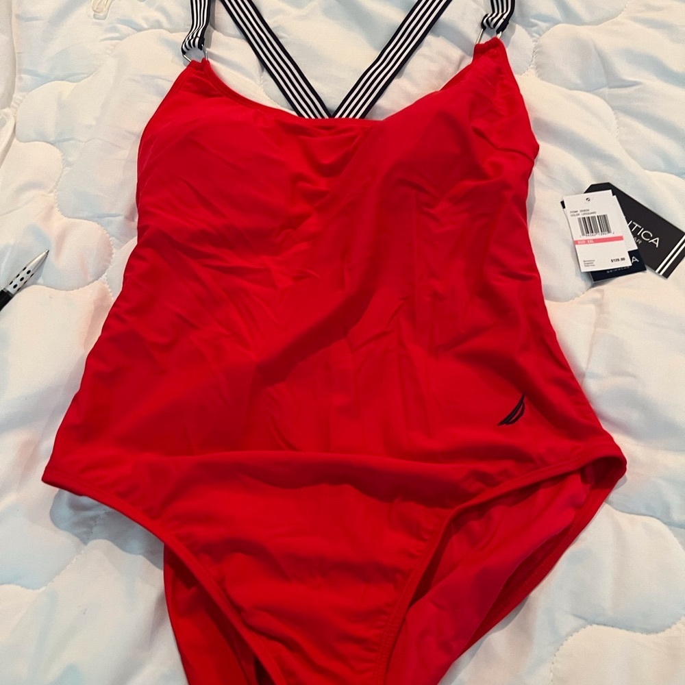 Nautica Red Twist Back Swimsuit